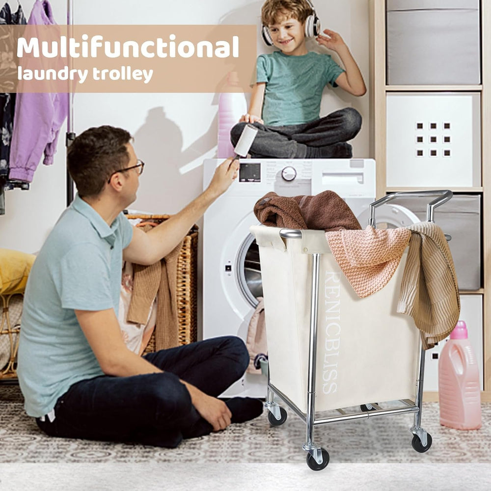 Laundry Cart with Wheels, Rolling Laundry Hamper with Wheels and Handle, Larg...