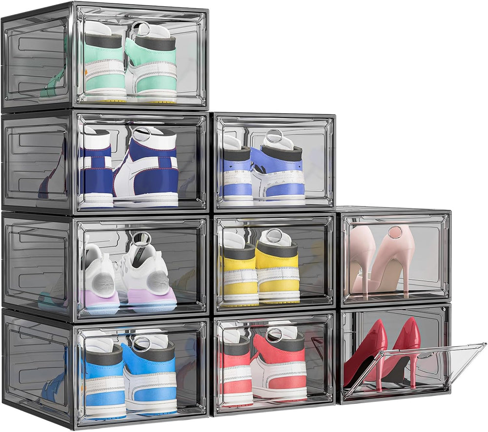 Shoe Storage Box, 9 Pcs Shoe Box Clear Plastic Stackable, Sturdy Foldable Sho...