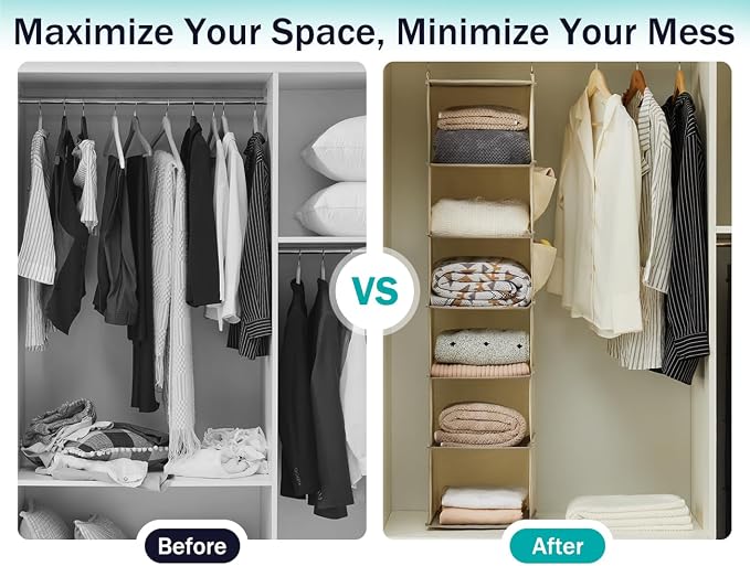 YOUDENOVA Hanging Closet Organizer, 6-Shelf Closet Hanging Storage Shelves - Image 7