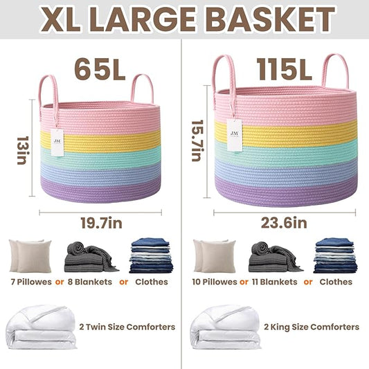 Woven Blanket Basket, 65L Large Rope Storage Bin - Image 2