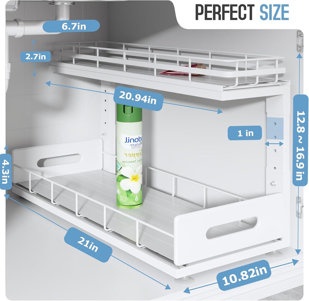 Under Sink Organizer Upgrade To Professional Rails,2-Tier Dual Pull Out Cabin...