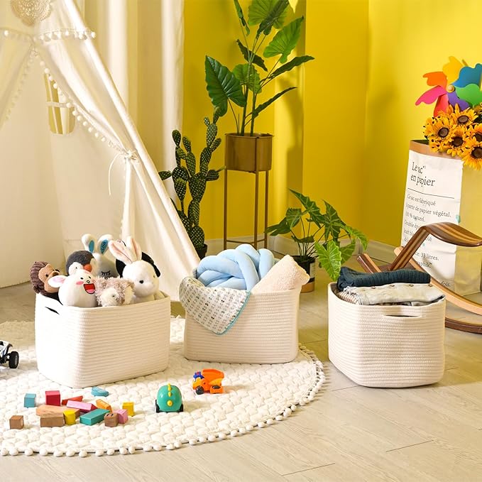 Storage Baskets for Organizing Shelves, Woven Cotton Rope Bins for Baby Nursery - Image 6