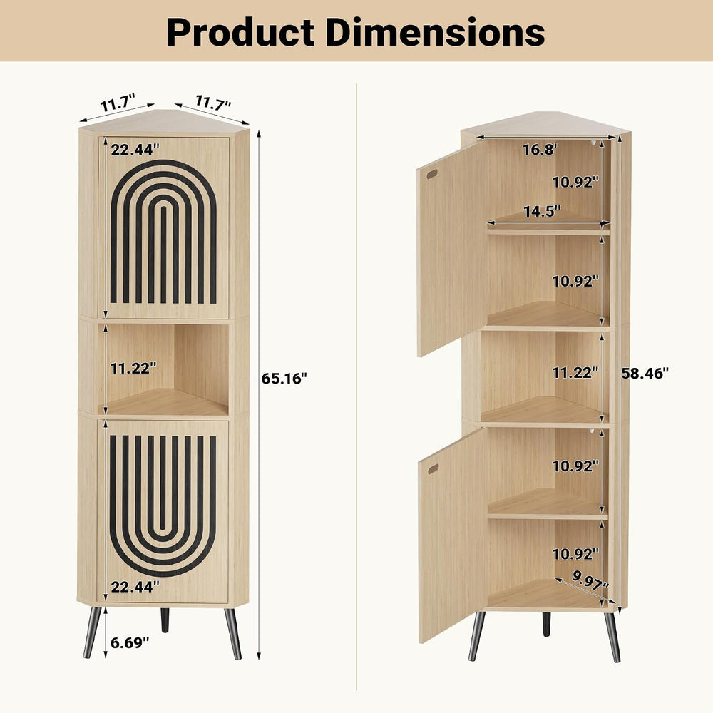 Tall Corner Cabinet, 65'' Corner Storage Cabinet with 2 Hollow Door