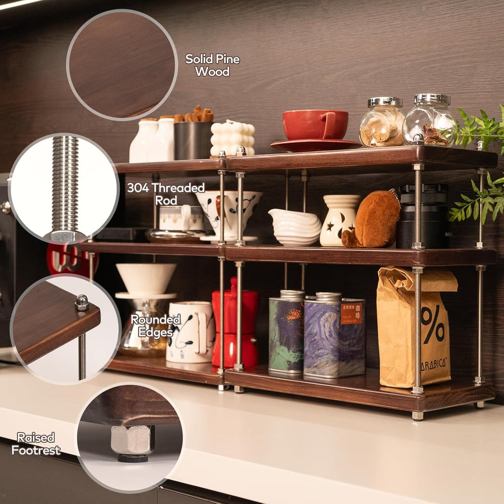 Solid Wood 3 Tier Coffee Bar/Matcha Station Organizer Shelf for Countertop