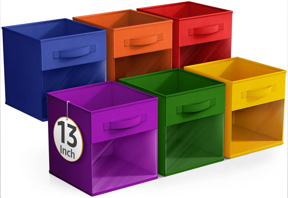 Sorbus 6-Pack Fabric Storage Cubes (13 Inch, Deep Rainbow with Window)