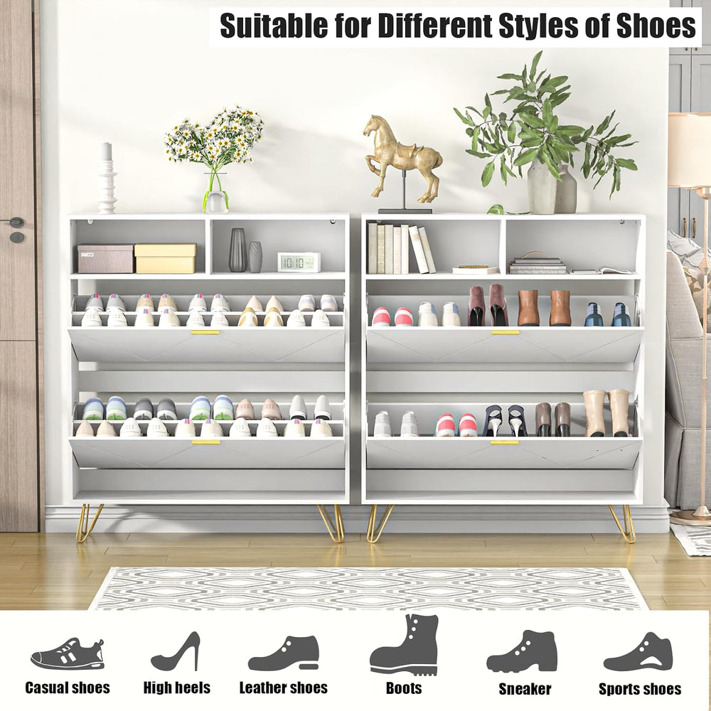 JOZZBY 46'' Tall Shoe Cabinet with 2 Flip Drawers and Open Shelves, W...