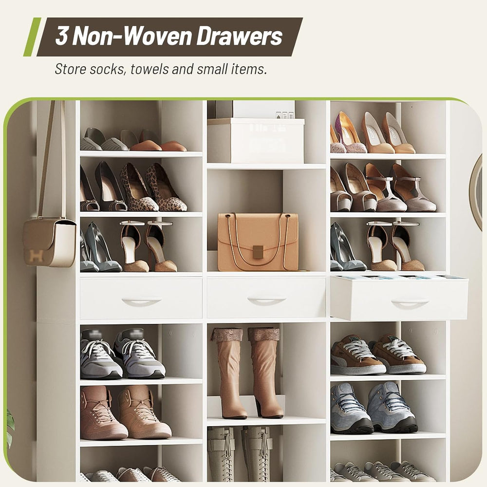 Tall Shoe Rack Set of 2, 9 Tiers Large Shoe Cabinet with Fabric Drawers, Hold...