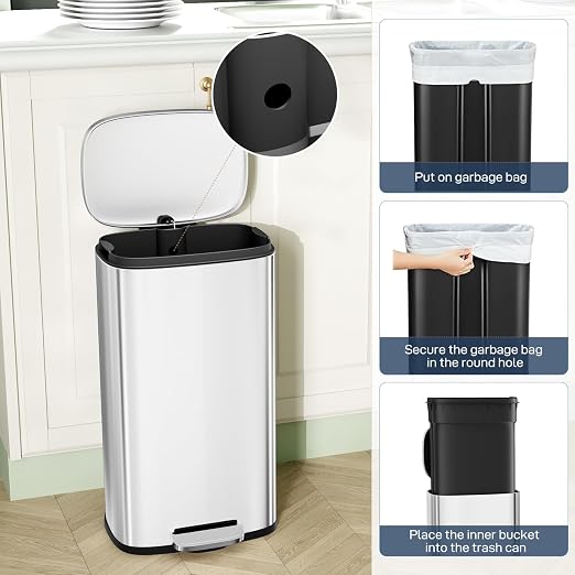 Arlopu 8 Gallon Step Trash Can, Stainless Steel Garbage Bin, Soft-Close Rubbish - Image 9