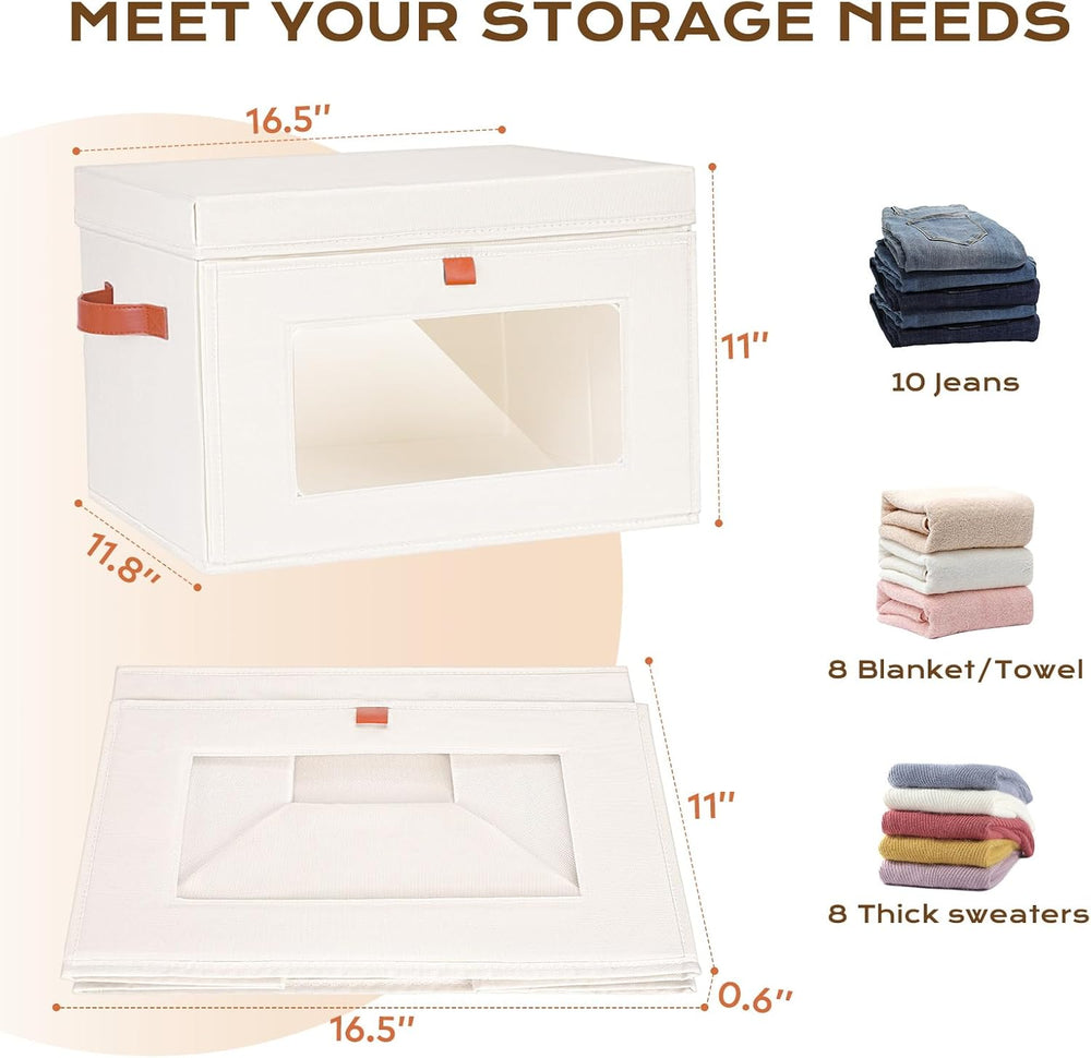 Fabric Storage Bins with Lids, 37 Qt, 4 Pack, Beige