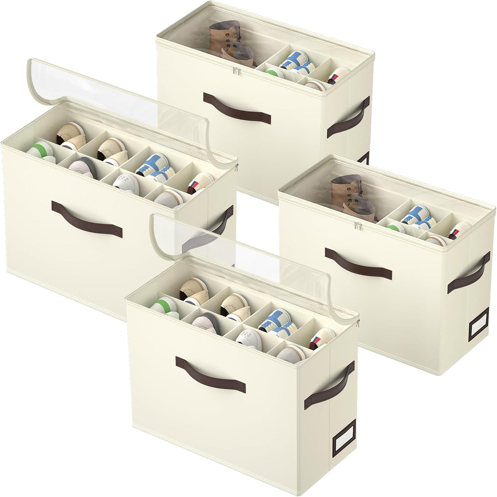 OIAHOMY 4 Pack Shoe Organizer for Closet, Foldable Shoe Storage Bins with Adj...