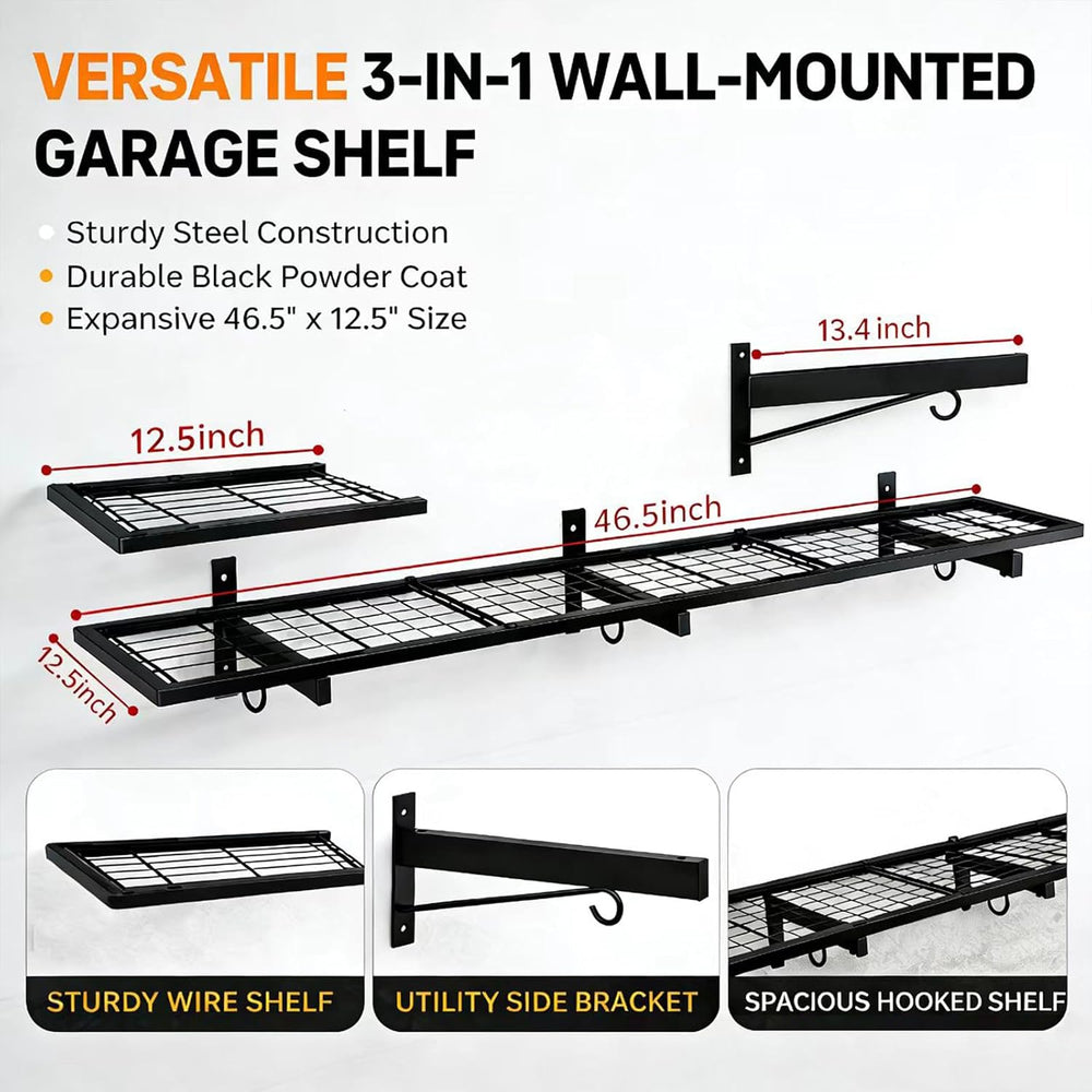 2-Pack Garage Wall Shelving, 46" × 12" Wall Mounted Floating Shelf,...
