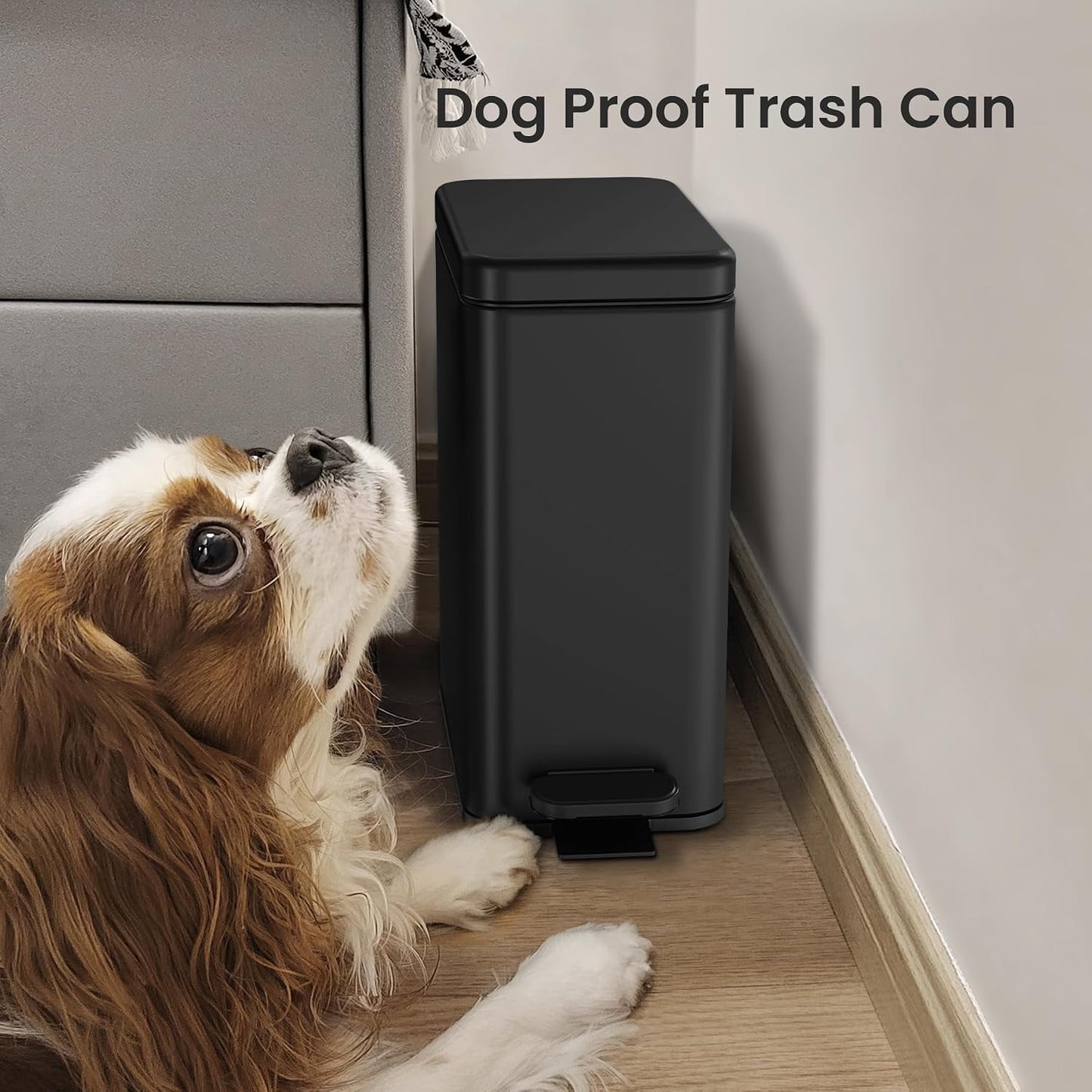 Cesun 2.6 Gallons Small Bathroom Trash Can with Lid Soft Close, Black | Removable Inner Bucket, Small Stainless Steel Garbage Can for Bedroom/Office, Hands-Free Step Pedal, Fingerprint-Resistant