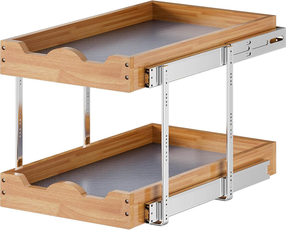 OCG Pull Out Drawers For Cabinets 14"W x 21"D, 2 Tier Heavy-Duty Sl...