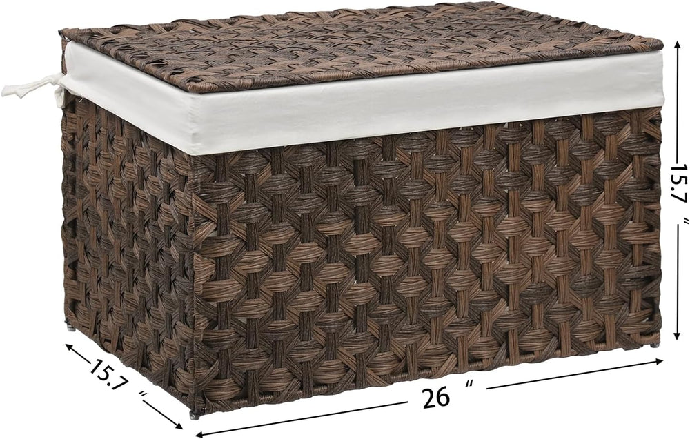Large Wicker Storage Basket with Lid, 27.7 Gallon (105L), Brown