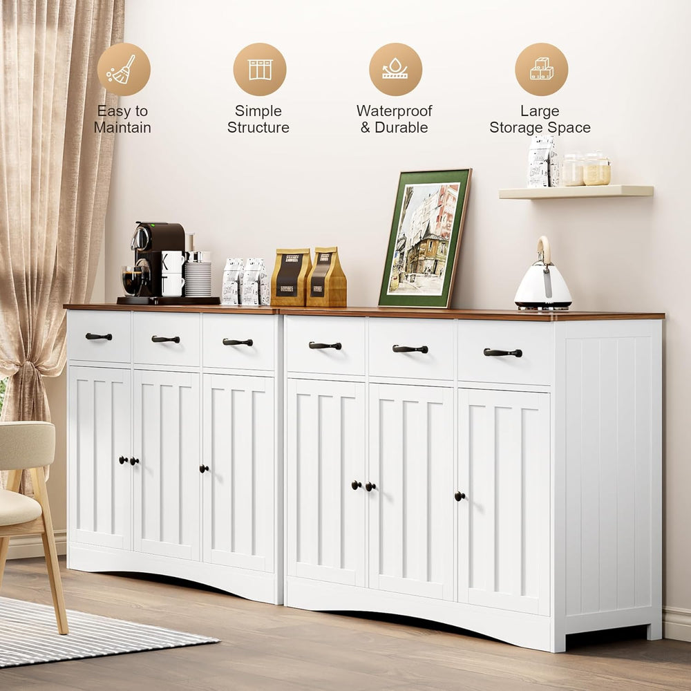 Gizoon Farmhouse Sideboard Buffet Cabinet with 3 Drawers & Barn Doors
