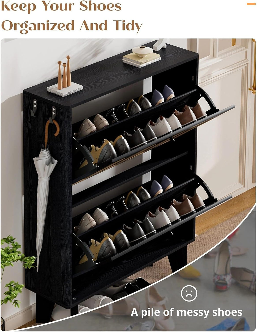 Shoe Storage Cabinet with 2 Flip Drawers, Narrow Shoe Cabinet for Entryway, W...