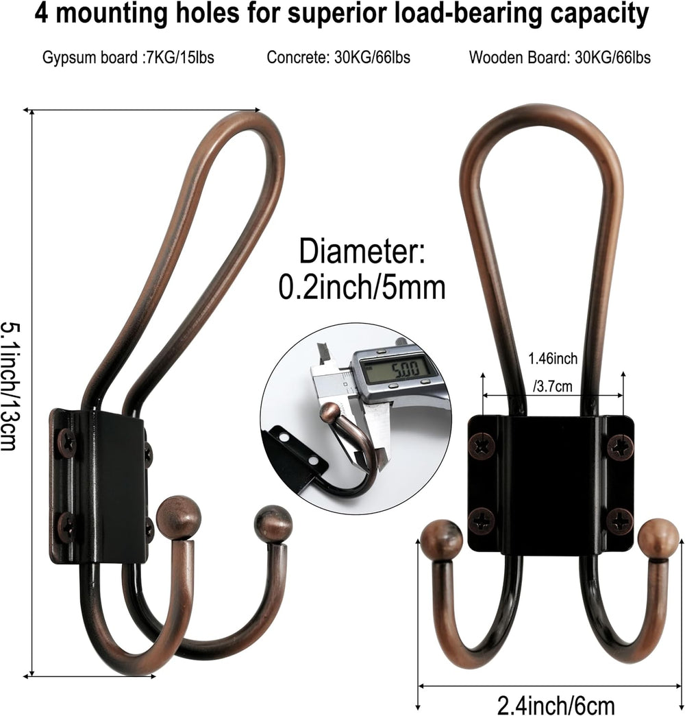 WEBI Coat Hooks Wall Mount,5 mm Thick,10 Large Rustic Triple Hooks,Heavy Duty...