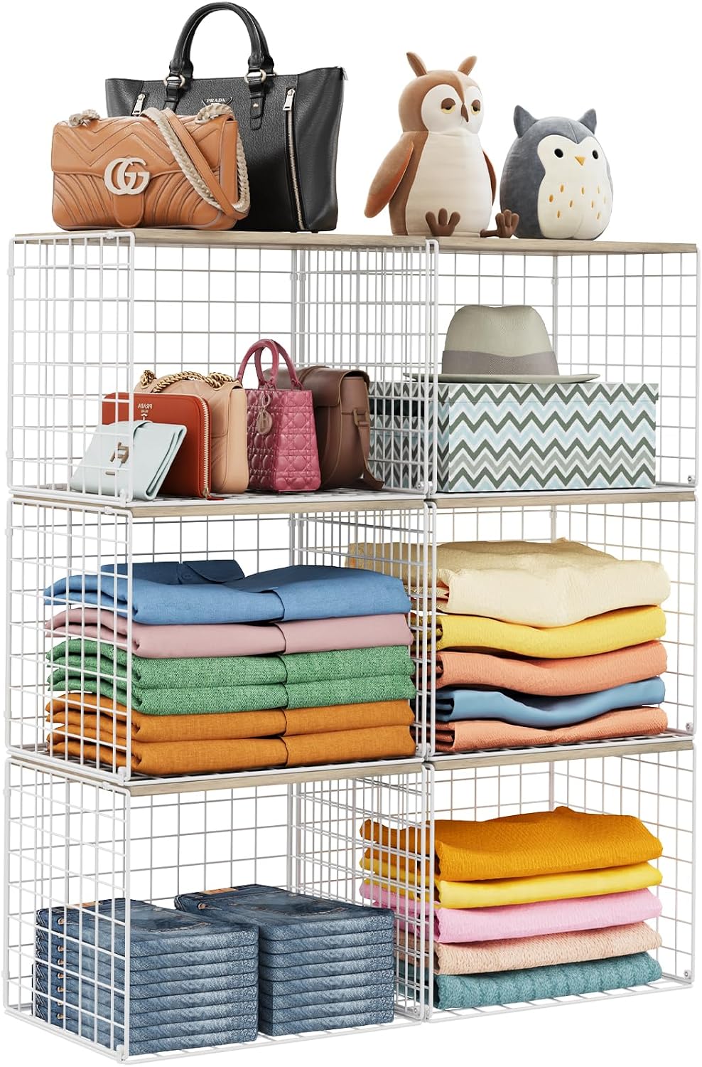 6 Pack Closet Organizers And Storage, Stackable Closet Shelf Organizer Storag...