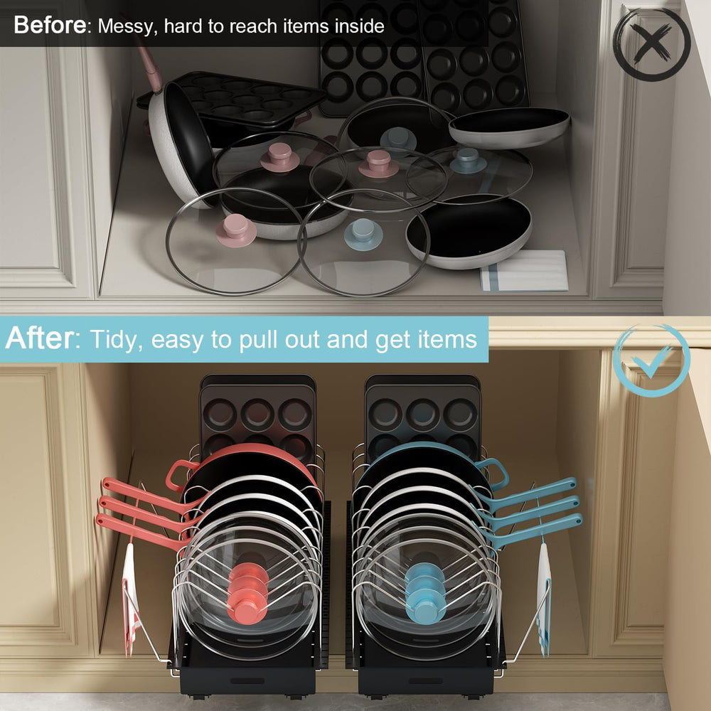 Golener Pots and Pans Organizer Under Cabinet, 22" Deep Expandable, 2 Pack