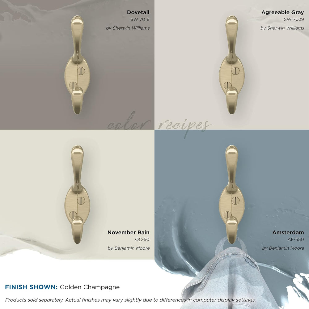 Amerock H55451BBZ | Noble Double Prong Decorative Wall Hook | Golden Champagn...