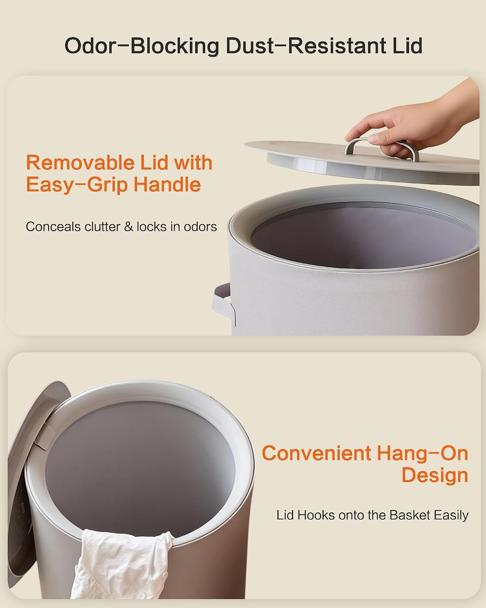 126L Laundry Basket with Lid, Laundry Hamper, Laundry Room, Gray
