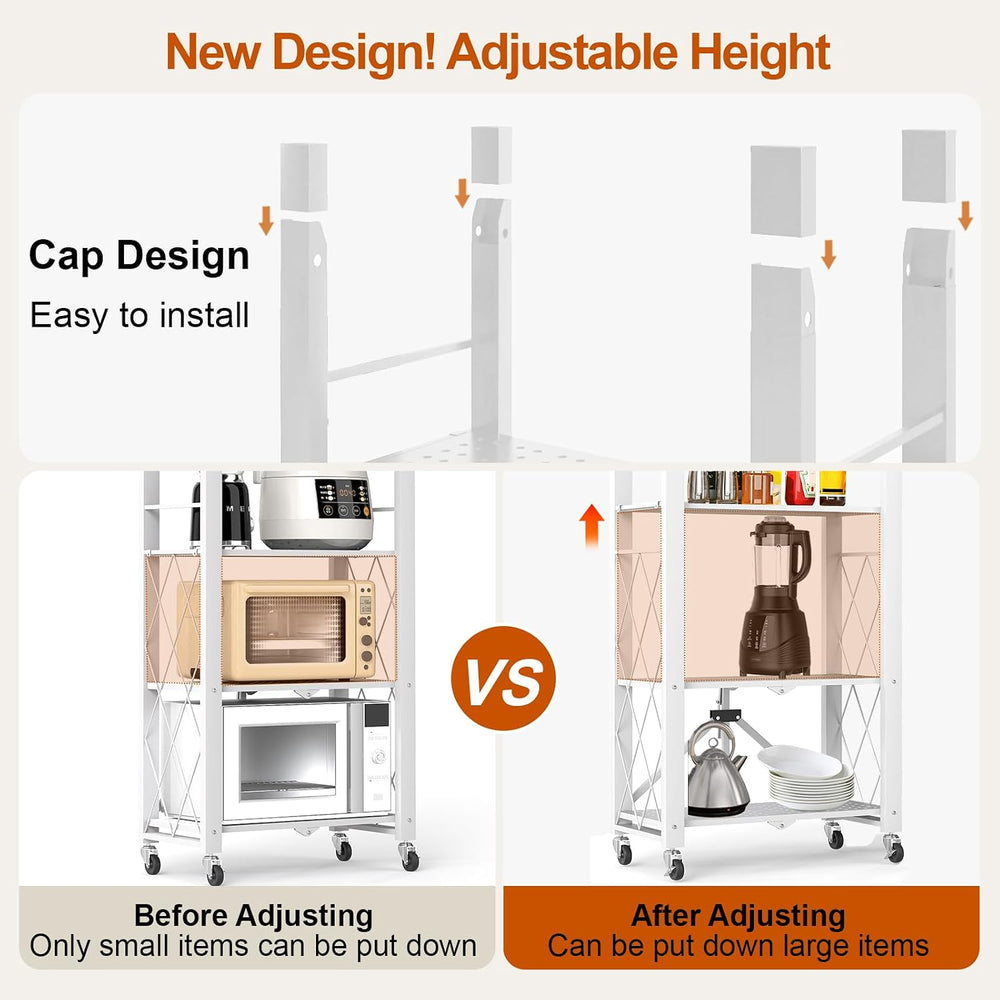 6-Tier Foldable Storage Shelves with Wheels, Folding Metal Shelf Unit