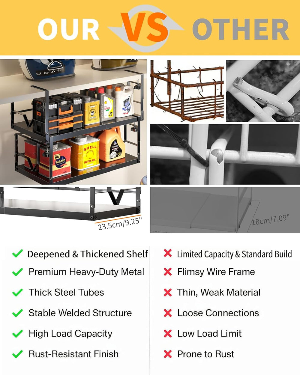 PrueBox Under Shelf Storage Basket Organizer Adjustable Heavy Duty Hanging