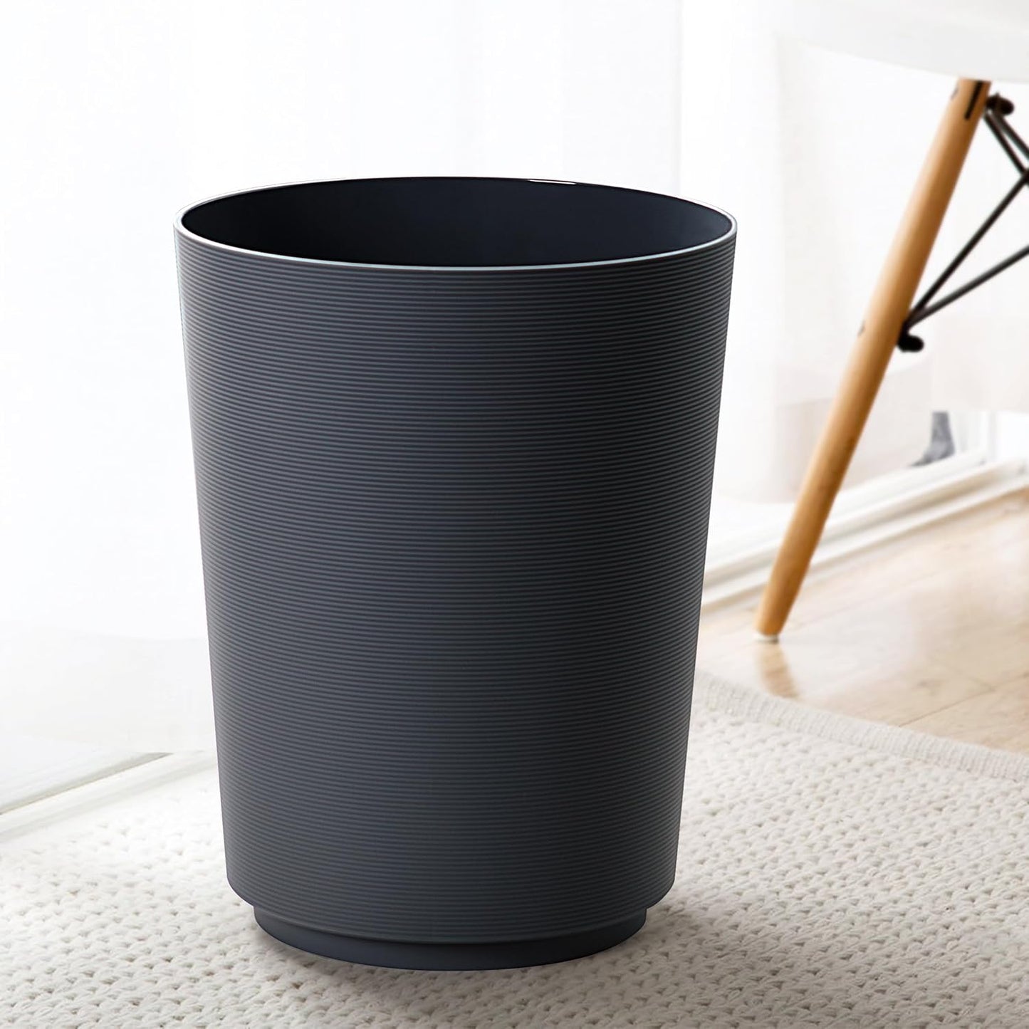 Indoor Storage Container,1.98 Gallon,Plastic,Sturdy‑Resistant and Easy‑Cleaning,Black,Waste Basket