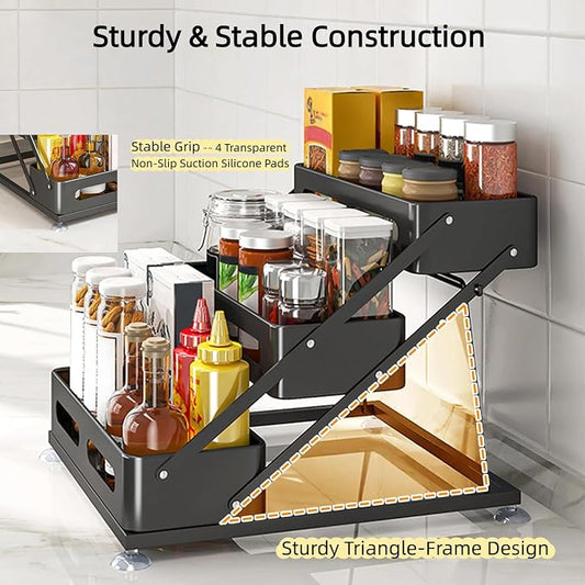 Bokelai Spice Rack 3 Tier Foldable Seasoning Organizer Jars Storage Holder Step - Image 2