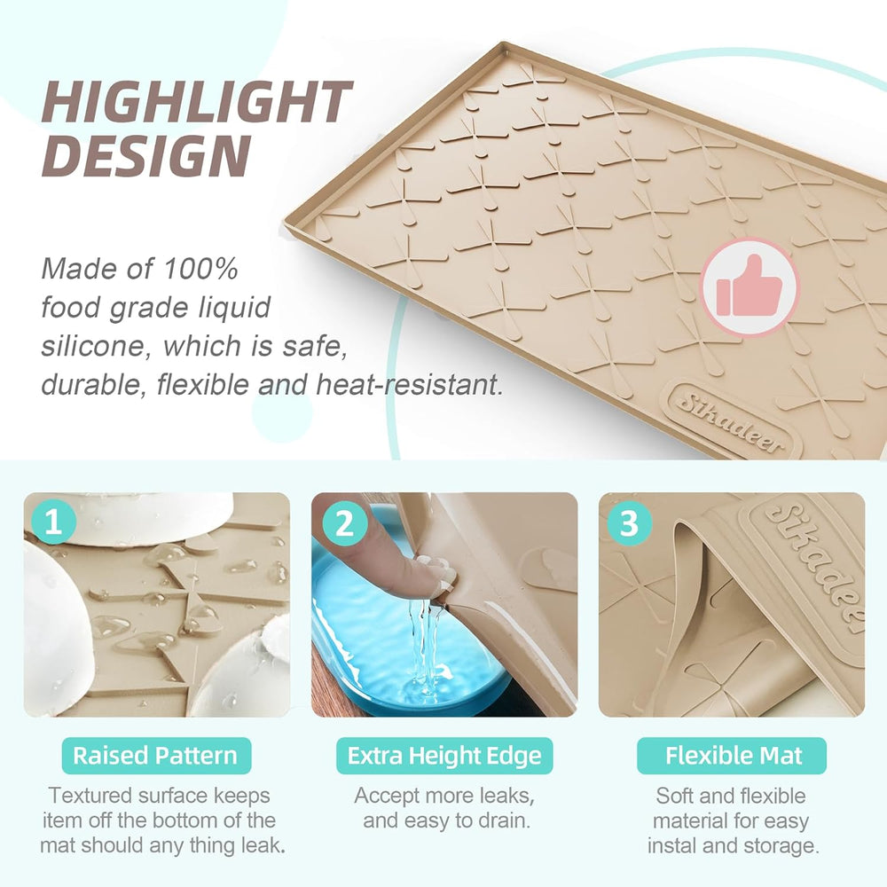 SIKADEER Waterproof Under Sink Mat 37" x 22" Silicone Mat Cabinet P...