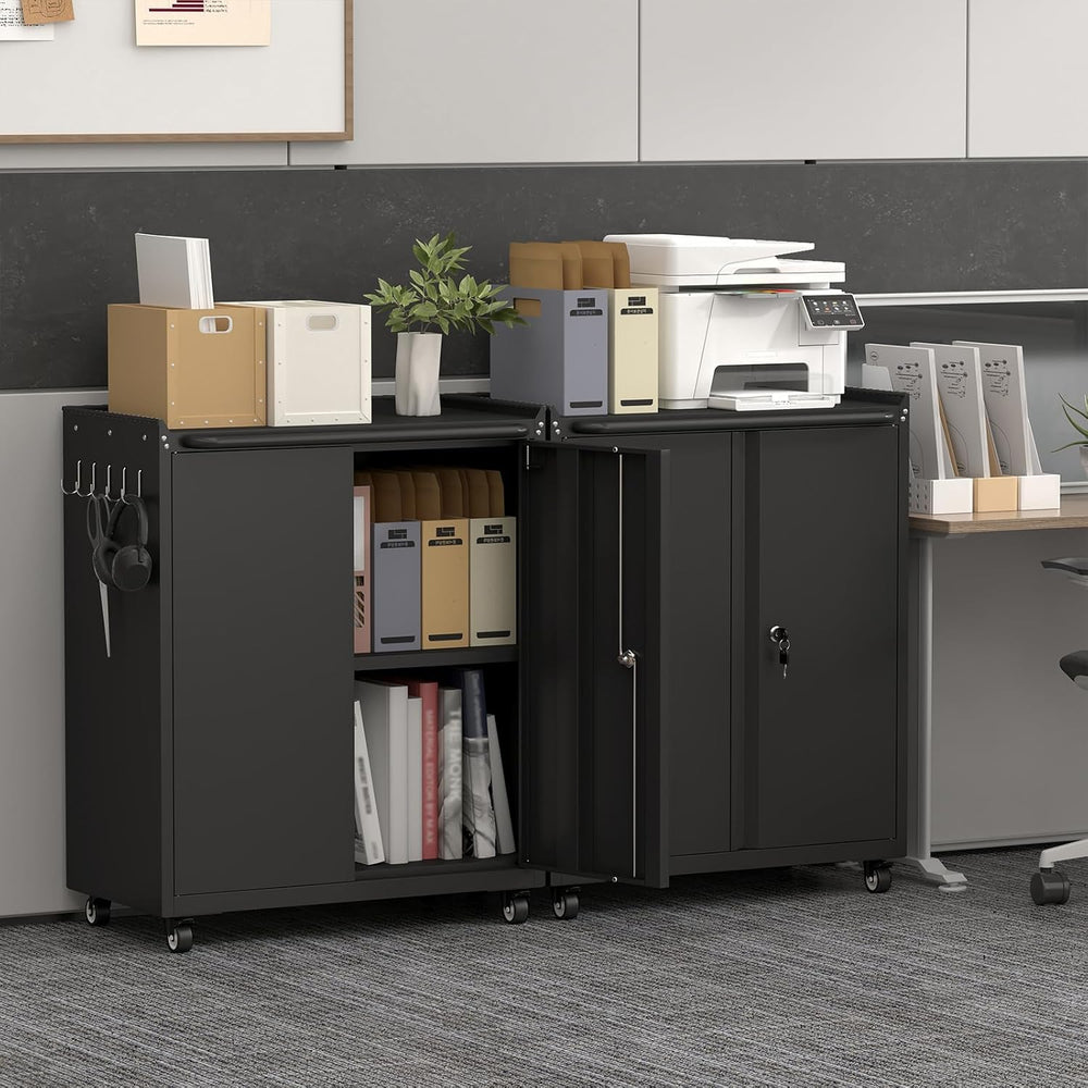 GREATMEET Garage Storage Cabinet with Wheels, Mobile Rolling Tool Cabinet