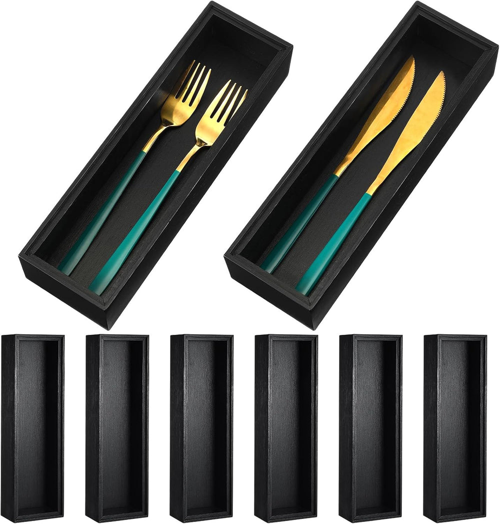 Uiifan Bamboo Drawer Organizer Black 10 x 3 x 2'' Stackable for Kitchen