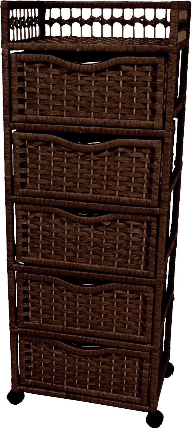 Red Lantern 46" Natural Fiber Chest of Drawers on Wheels - Mocha