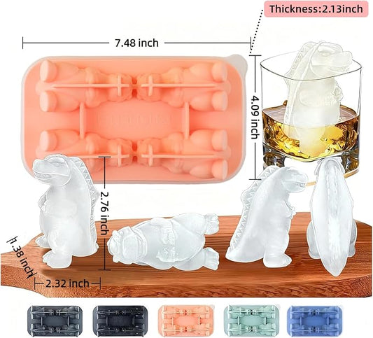 7.48inch Newly Upgraded 4-grid 3D Dinosaur Ice Tray and Covered Silicone Ice - Image 2