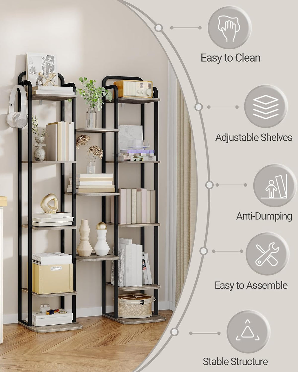 Hzuaneri 8 Tiers Vertical Shoe Rack, Narrow Shoe Tower, Tall Shoes Shelf with...