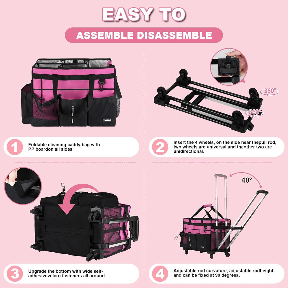 Extra-Large Rolling Cleaning Caddy with Wheels,Cleaning Caddy Bag with Detach...