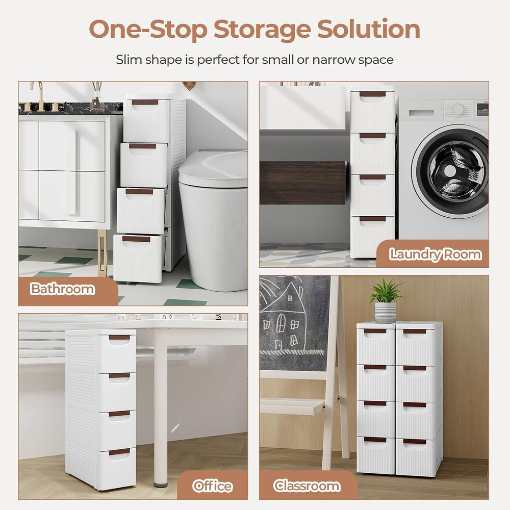 Giantex 4 Drawers Storage Cart, Narrow Plastic Dresser, Rolling Organizer Car...
