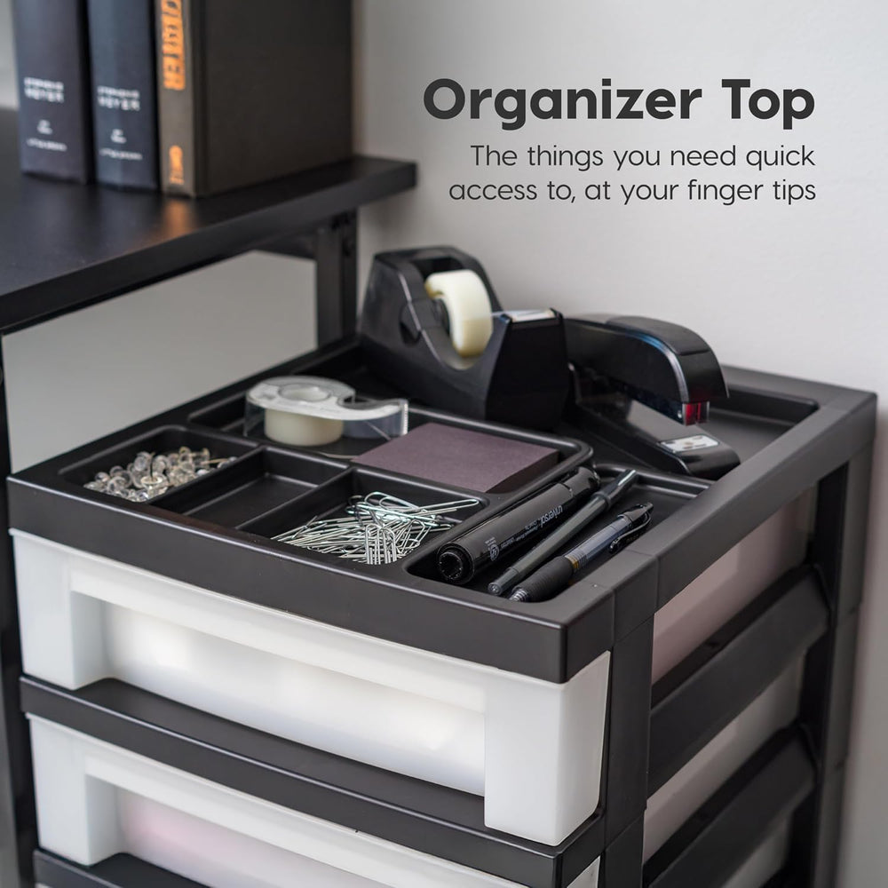 IRIS USA 6-Drawer Rolling Storage Cart with Organizer Top, Black/Pearl