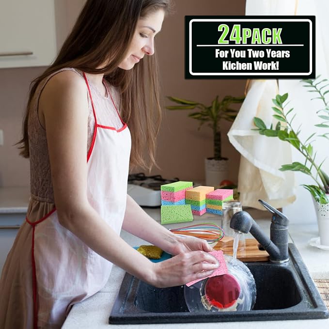 Compressed Cellulose Kitchen Sponges 24Pack, Non-Scratch Biodegradable Natural - Image 7