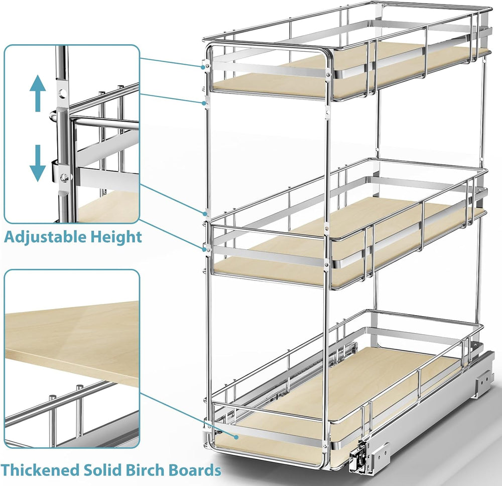 Pull Out Spice Rack Cabinet Organizer 8" W x 20½" D, 3 Tier Heavy D...