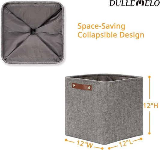 DULLEMELO 12 inch Cube Storage Bins, Large Collapsible Grey Storage Baskets - Image 2