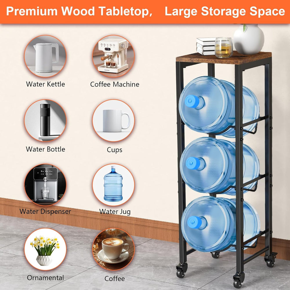 5 Gallon Water Bottle Jug Holder 3-Tier Water Bottle Holder Organizer with Lo...
