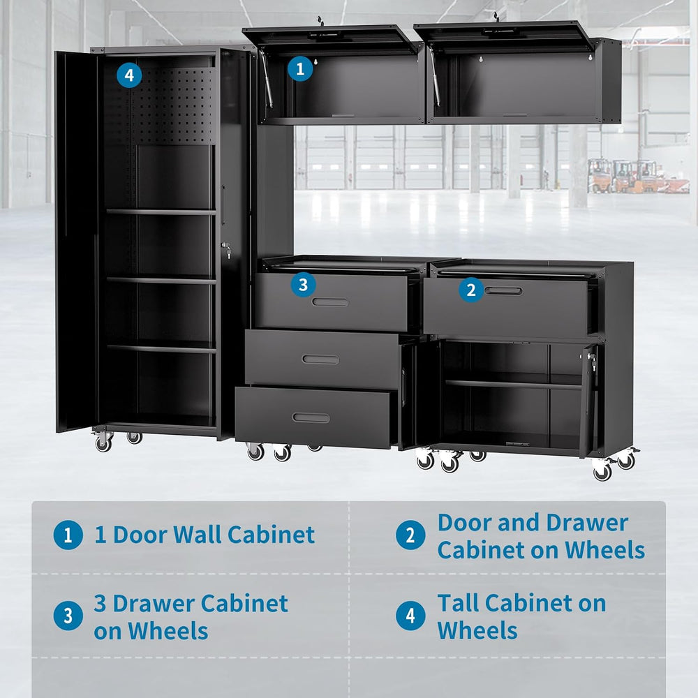 5 PCS Garage Storage Cabinets System Heavy Duty Workshop Set with Drawers Loc...