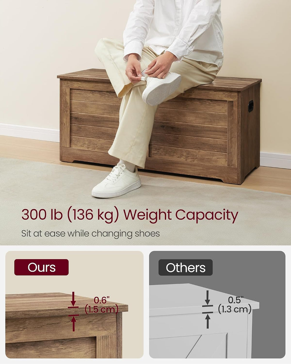 VASAGLE Storage Chest, 39.4 Inches Width Bench with 2 Safety Hinges