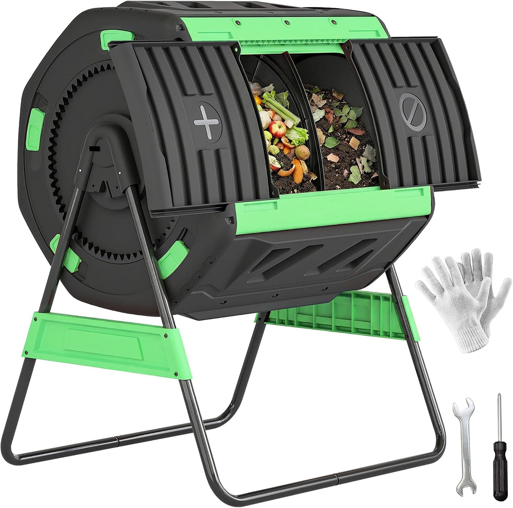 Outsunny Compost Bin Outdoor, 53 Gal Dual Chamber Compost Tumbler, Green