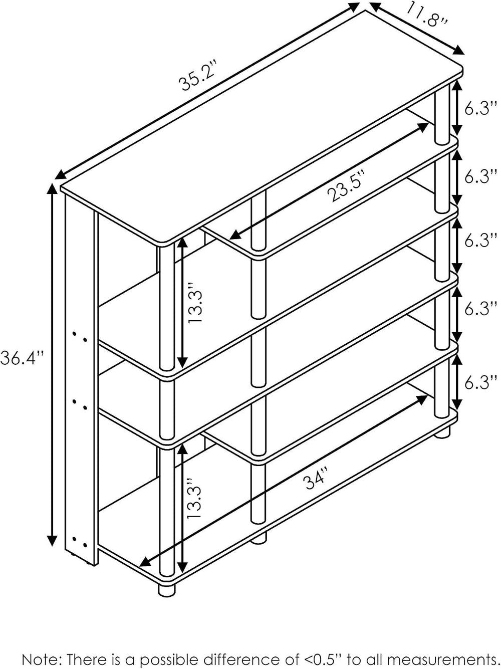 Furinno Turn-N-Tube Multi Storage Shoe Rack, 35.2"W 6-Tier, Espresso/Bla...