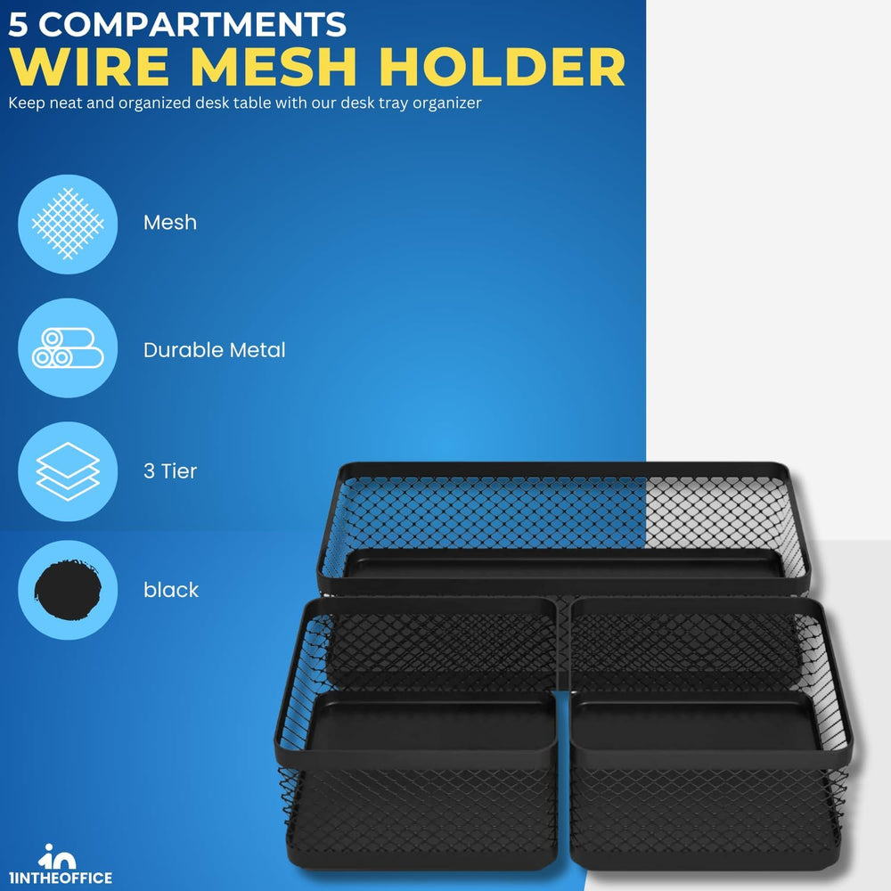 1InTheOffice Mesh Collection Desk Drawer Organizer Tray 3 Compartment - Stack...