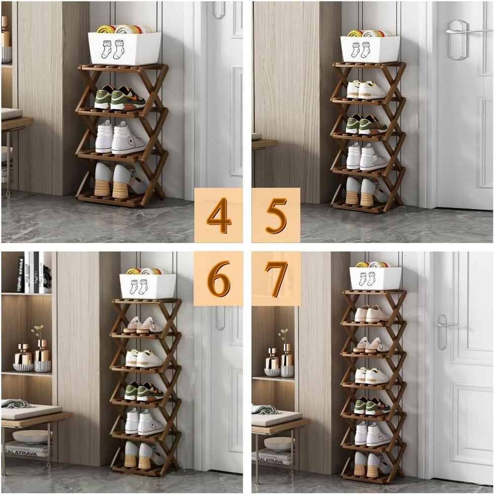 5 Tier Foldable Shoe Rack, Bamboo Vertical Shoe Organizer Tall for Multifunct...