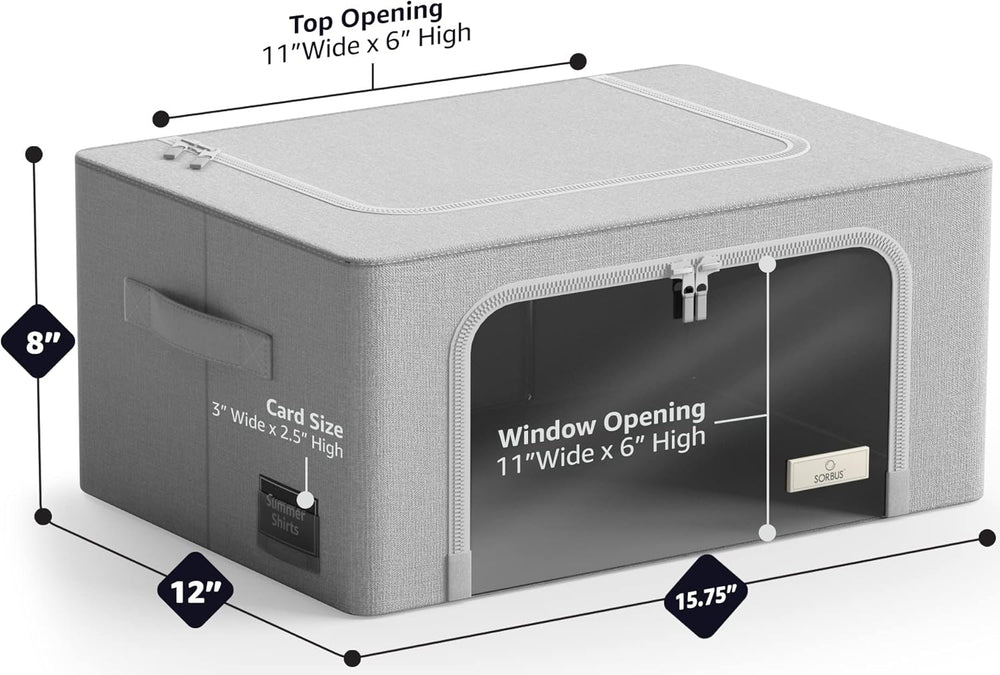 Sorbus Clothes Storage Bins, Clear Window & Handles (4 Pack, Gray)