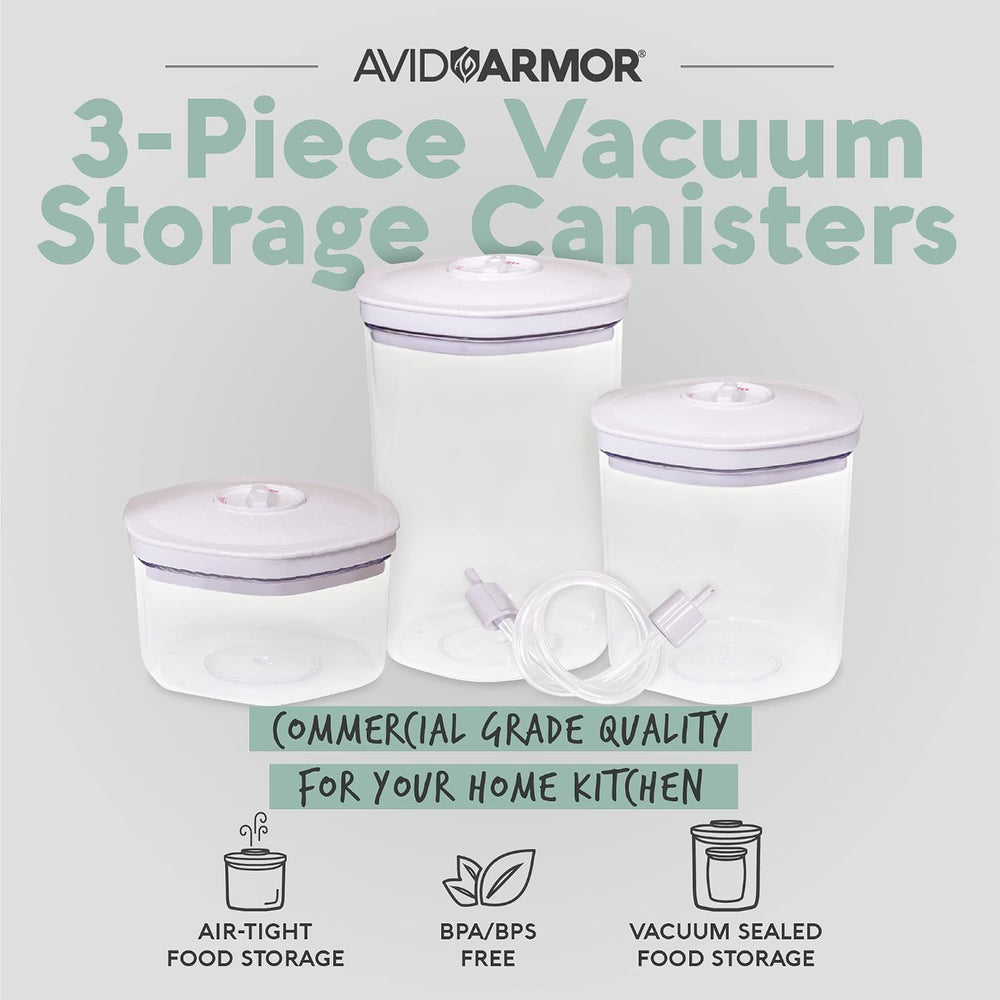 Avid Armor 3 Piece Vacuum Food Container Set for Home Kitchen with Accessory ...